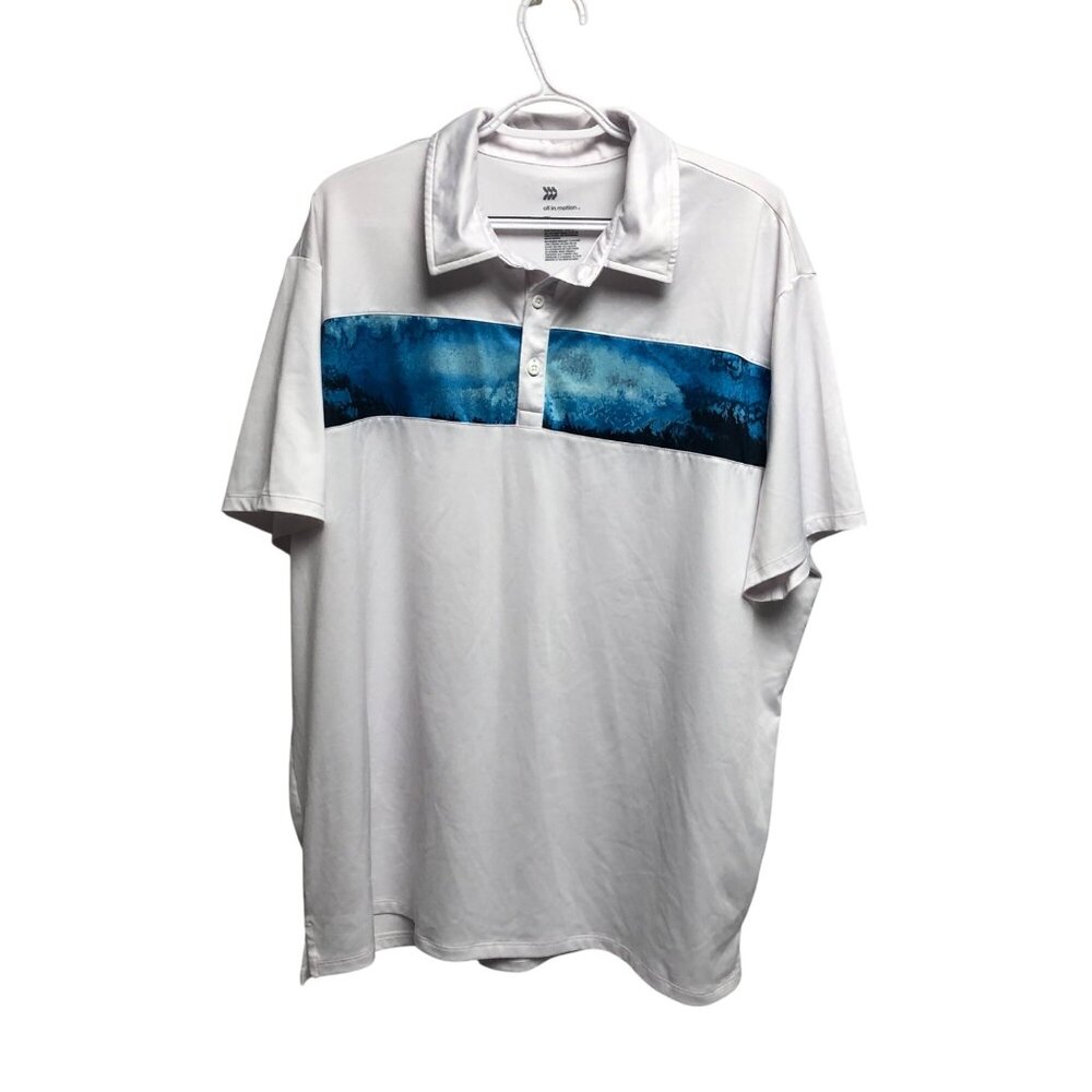 All in Motion Chest Striped Polo Shirt Mens Size XXL Short Sleeve Golf Comfy